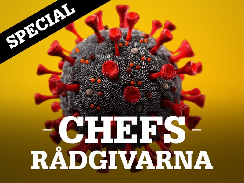 Bild på coronavirus och text: Chefsrådgivarna special.