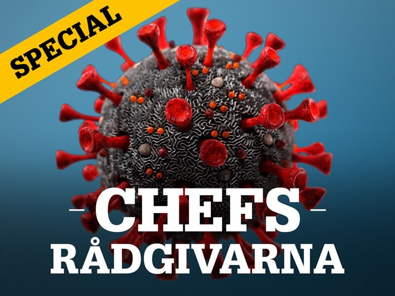 Bild på coronavirus och text: Chefsrådgivarna special.