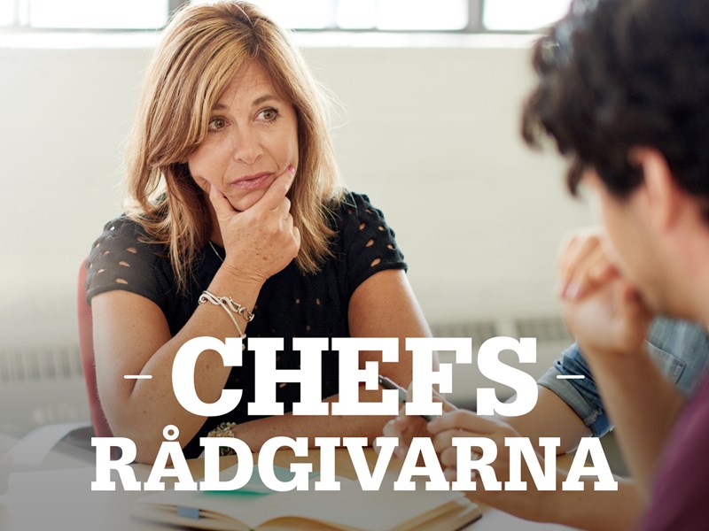 Bekymrad kvinna och text: Chefsrådgivarna.