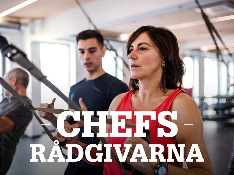 Bild på person i gymmet och text: Chefsrådgivarna.